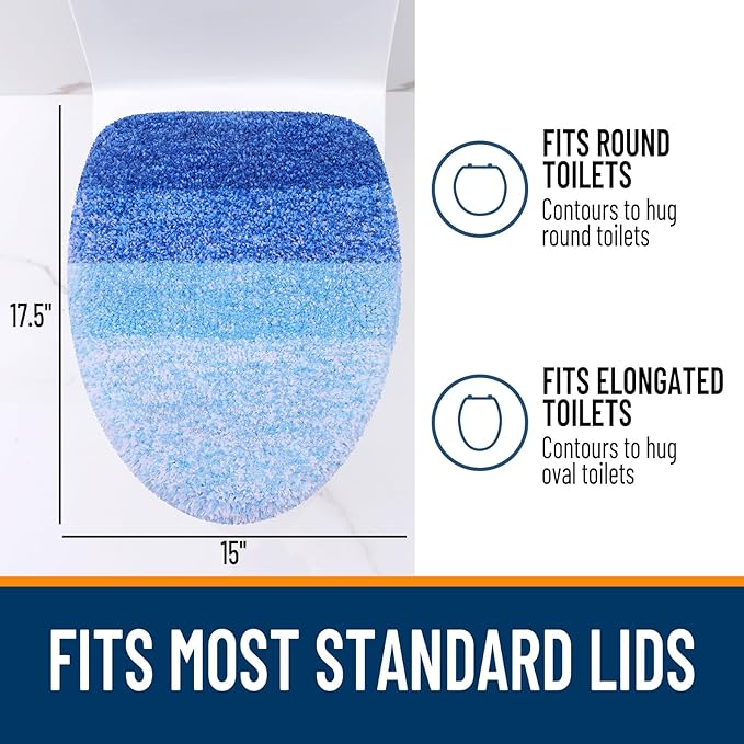 OLANLY Soft Microfiber Bathroom Toilet Lid Cover, Machine Washable Covers, 17.5x15, Stays in Place Rubber Backing, Fits Most Round, Elongated and Oblong Lids, Accessories Decor, Light Royal Blue