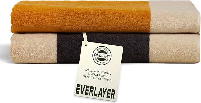 Towels - Ultra Soft, Thick and Plush, Reversible - 2 PC Luxury Bath Sheets (35"x 70"), 550 GSM,100% Combed Cotton, Made in Portugal, Perfect for Home and Bathroom,Amber Charcoal-Janus
