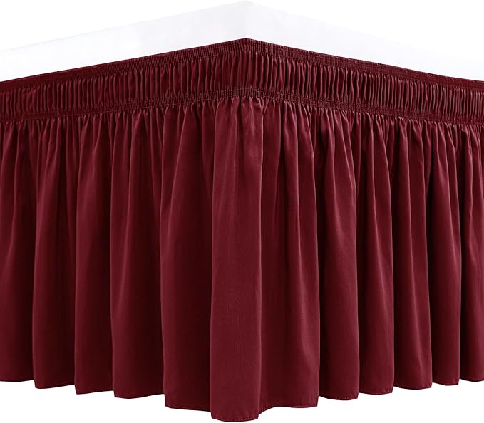 Biscaynebay Wrap Around Bed Skirts for King & Cal King Beds 22" Drop, Burgundy Adjustable Elastic Dust Ruffles Easy Fit Wrinkle & Fade Resistant Silky Luxurious Fabric Solid Machine Washable