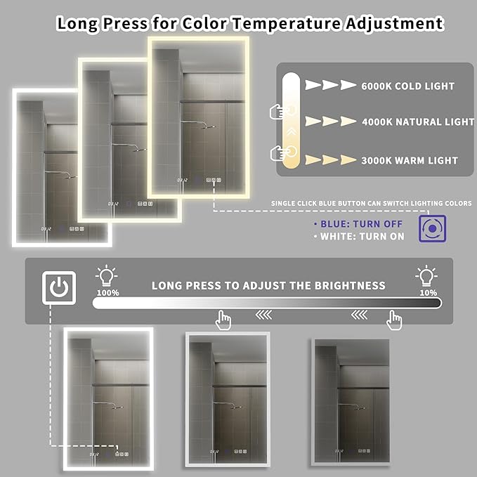 Lighted Medicine Cabinet with Mirror 20"x32" Recessed LED Medicine Cabinet Mirror, Front&Backlit, 3-Color Temperatures，Stepless Dimming, Anti-Fog, Magnifier, 2 Outlets, Storage Shelves, Left Hinge