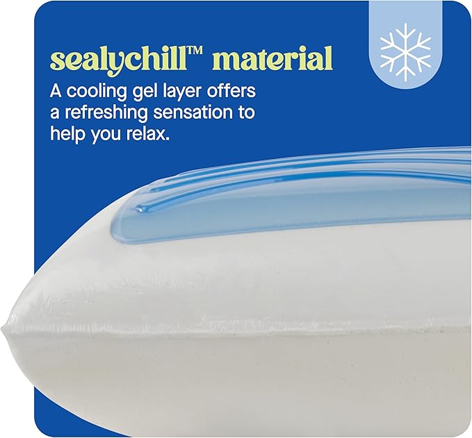 SEALY Dreamlife Standard Size Memory Foam Cooling Pillow with SealyChill Cooling Gel, Removable Machine-Washable Cover, Designed and Built in The USA