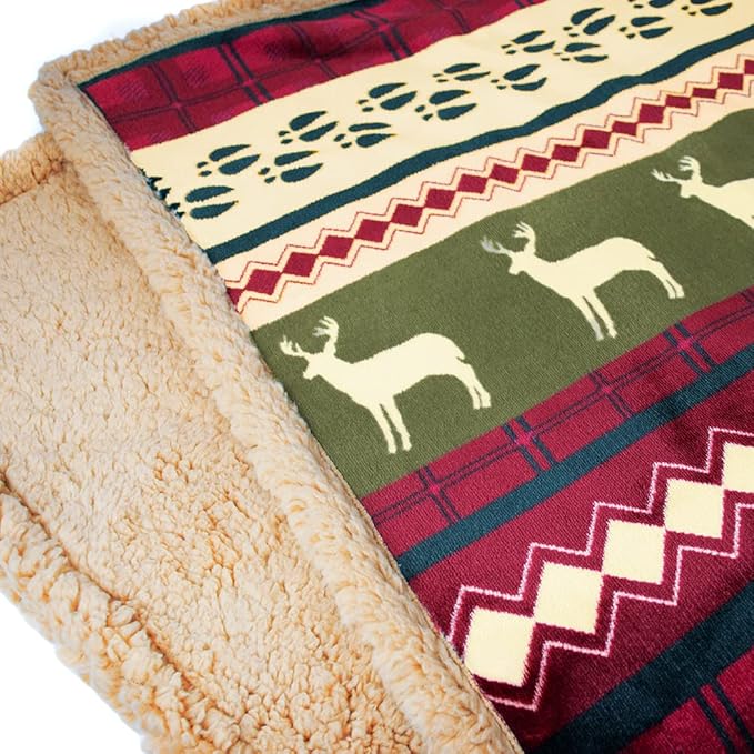 PAVILIA Christmas Sherpa Blanket Throw King Bed| Red Flannel Fleece Christmas Decoration Blanket| Plush, Warm, Soft Cozy Reversible Winter Holiday Blanket 90x108