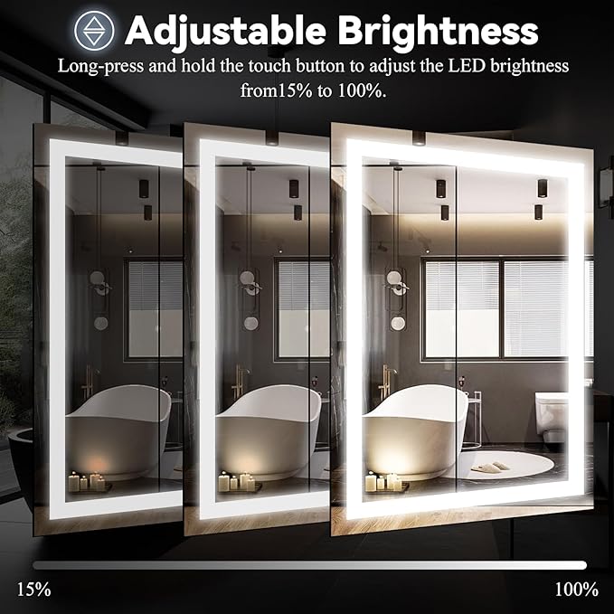 VooBang Bathroom Mirror with Lights 40 x 40 inches - 3 Adjustable Lighting Modes LED Bathroom Vanity Mirror, Anti-Fog, Memory Function, Tempered Glass, Wall Mounted Horizontally Vertically