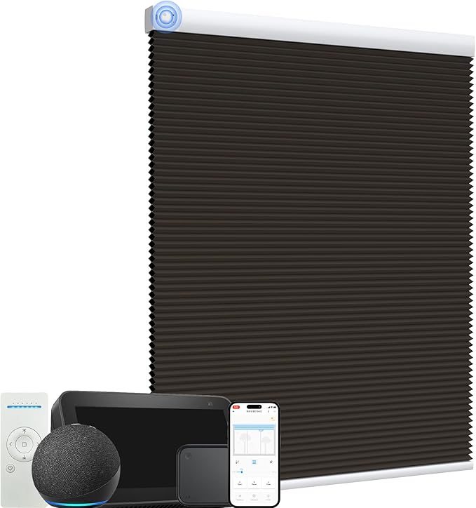 MYshade Motorized Cellular Shades - Smart Blinds Compatible with Alexa/Google Home/SmartThings, 100% Blackout Rechargeable Cordless Honeycomb Blinds, Custom-Size Auto Shades for Windows (Taupe)
