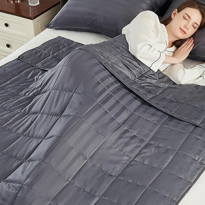 Weighted Blanket Queen/King Size (80"x87" 17lbs),Ultra Soft and Cozy Cooling Weighted Blanket for Adult,Heavy Blanket with Machine Washable Soft Blanket, Stripe Grey