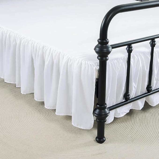 Bed Skirt King Size Ruffled Bed Skirts with Split Corners,16 Inch Drop Dust Ruffle Bed Skirt with Platform, White, King - 16" Drop