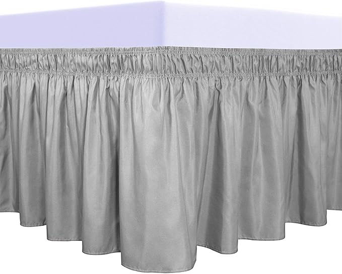 PureFit Wrap Around Ruffled Bed Skirt with Adjustable Elastic Belt - 18 Inch Drop Easy to Put On, Wrinkle Free Bedskirt Dust Ruffles, Bed Frame Cover for Twin,Twin XL and Full Size Beds, Light Gray
