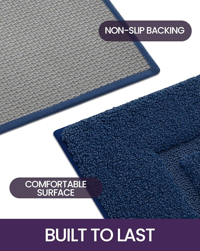 DEXI Bathroom Rugs 36x24, Washable Non Slip Bath Mat for Shower Floor, Absorbent Quick Dry Bathmat with Rubber Backing, Ultra Soft Plush Carpet for Tub, Navy