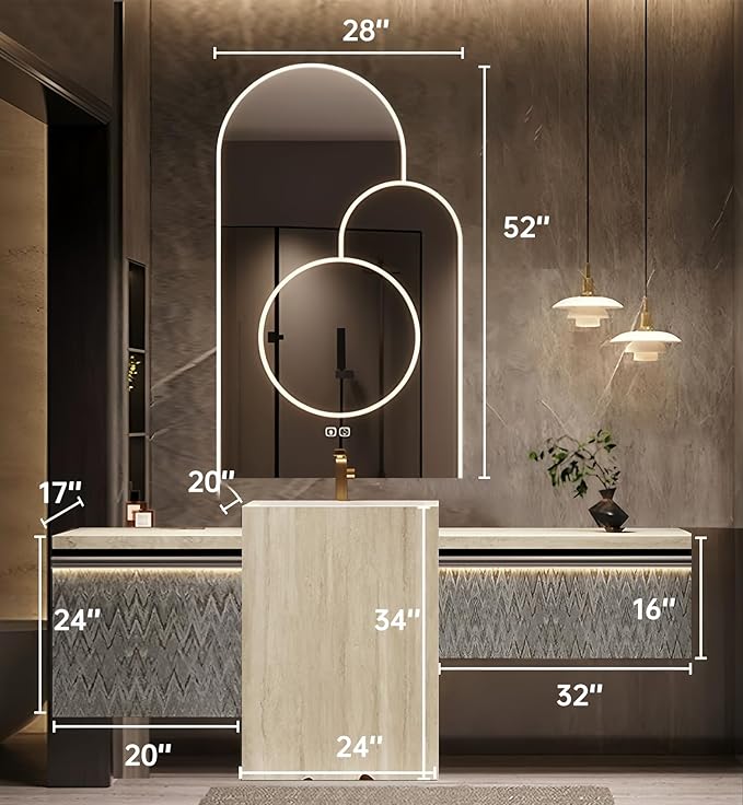 Single Sink Freestanding Bath Vanity, Modern Bath Vanity with LED Smart Mirror, 76IN Solid Wood Floating Bathroom Sink Cabinet with Marble Slate Top and Large Storage Drawer