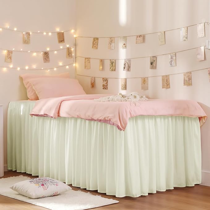 RIMELA Dorm Bed Skirt Twin XL 42 Inch Drop, Easy to Install Extra Long Wrap Around Elastic Dust Ruffle, Ivory White Bedskirt Silky Fabric Machine Washable (Twin XL 80“L x 39”W & Twin 75“L x 39”W)