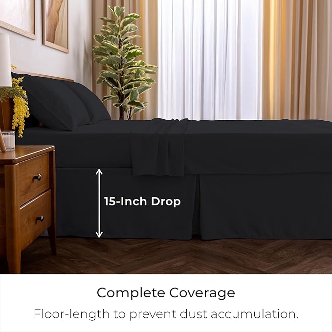 Mellanni Bed Skirt Twin Size - Bed Skirting - 15-Inch Tailored Drop Pleated Dust Ruffle - Hotel Luxury Bedding - Wrinkle, Fade, Stain Resistant - 1 Bedskirt (Twin, Black)