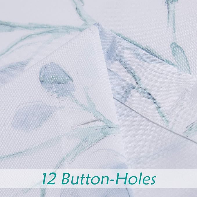Central Park Teal Blue Leaf Shower Curtain Water Resistant Decorative Sweeping Floral Print Canvas Bathroom Spa Hotel Shower Curtain with Buttonholes (White, 70"x72")