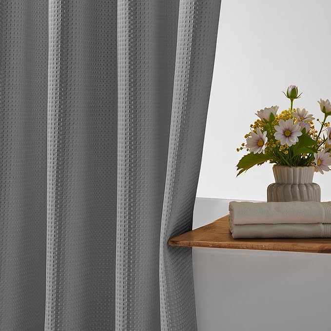 River Dream Heavyweight No Hooks Required Dotted Waffle Weave Shower Curtain with Snap in Liner -Extra Long 71W x 86H,Hotel Grade,Spa Like Bath Curtain,Graphite Grey