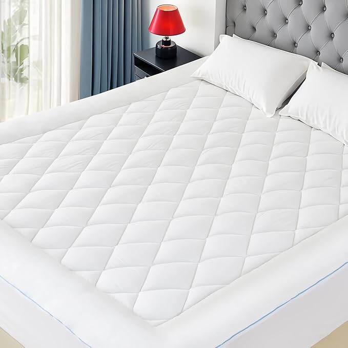 Twin XL Mattress Pad Cotton Mattress Pad Cover for College Dorm Quilted Mattress Cover 18-22" Deep Pocket Mattress Protector Twin XL Size White Down Alternative Filling Noiseless & Breathable