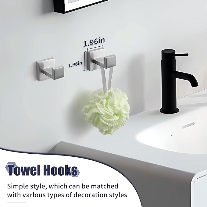 Bathroom Accessories Towel Bar Set: 10 Pieces Brushed Nickel Square Bathroom Hardware SUS304 Stainless Steel - Wall Mounted Towel Rack&Toilet Paper Holder&Towel Ring and Towel Hook