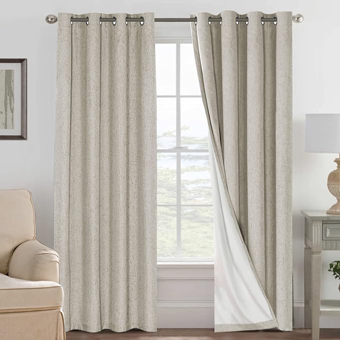 H.VERSAILTEX 100% Blackout Curtains for Bedroom Thermal Insulated Linen Textured Curtains Heat and Full Light Blocking Drapes Living Room Curtains 2 Panel Sets, Cobblestone, 52x96 Inch