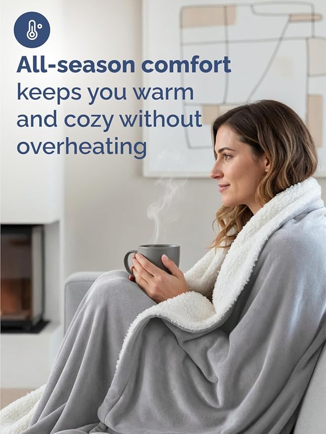 Sherpa Fleece Blanket King Size - Reversible Sherpa Fleece King Blanket - Super Soft Double Sided for Bed, Sofa, Couch - Thick, Warm, Fuzzy and Plush - Luxurious Bedding for Winter - Grey, 90" x 108"