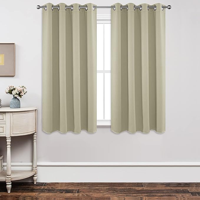 Joydeco Blackout Curtains 63 Inch Length 2 Panels Set, Thermal Insulated Long Curtains& Drapes 2 Burg, Room Darkening Grommet Drapes for Living Room Bedroom Window (W52 x L63 Inch, Light Beige)