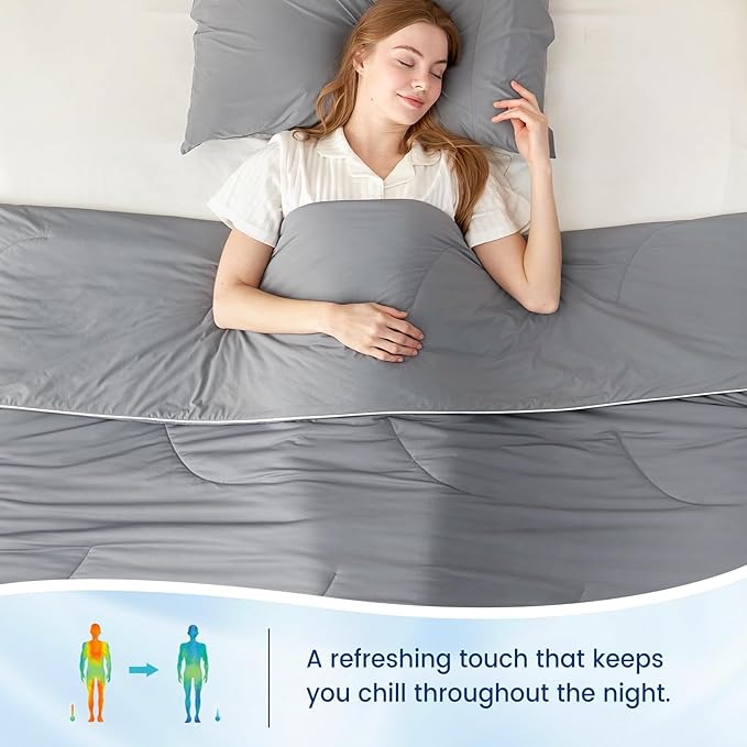 Cozy Bliss Cooling Comforter Queen Size Dual-Sided, Ultra-Soft Cooling Blankets for Hot Sleepers and Night Sweats, Breathable Lightweight Silky Smooth, Dark Grey