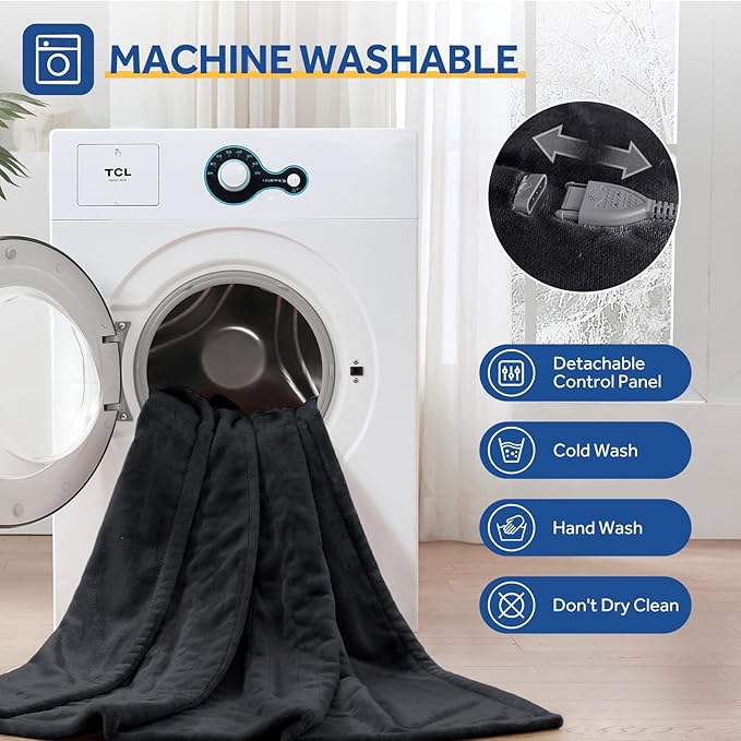 Sealy Heated Blanket Full Size 80"x84", Soft Double Flannel Electric Blanket with 10 Heat Levels & 1-12 Hours Auto Shut Off, Machine Washable, Even Heat Distribution, Charcoal