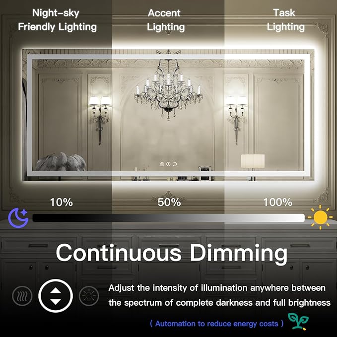 ISKM 84'' x 32'' LED Mirror for Bathroom Lighted Vanity Mirror for Wall Front Lights + Backlit LED Bathroom Mirror Anti-Fog Tempered Glass ETL Listed