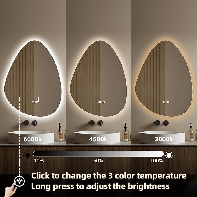 Led Mirror for Bathroom, 30"x 48" Bathroom Vanity Mirror with Lights, Human Body Sensing, Anti-Fog, 3 Colors and Dimmable, Backlit Light Up Bathroom Mirror Wall Mounted.