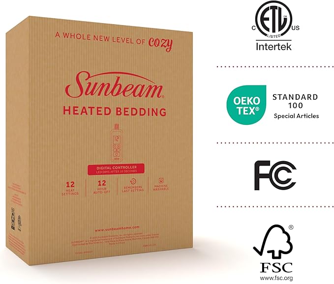 Sunbeam Royal Posh Dove Grey Heated Personal Throw / Blanket, Cozy-Warm, Adjustable Heat Settings