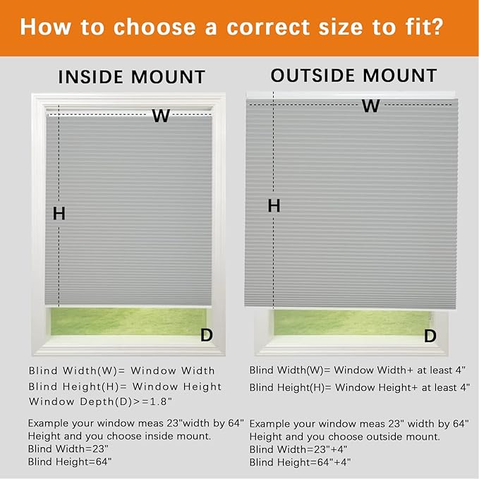 Persilux Blackout Cellular Shades Cordless Window Shades Bottom up Pleated Window Blinds Thermal Insulated Honeycomb Blinds for Windows, Home and Office, Dark Grey, 25" W x 54" H