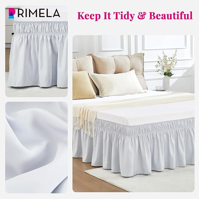 RIMELA Ice Grey Bed Skirt Queen Size 15 Inch Drop, Elastic Bed Skirting for Bed Base and Frame, Bedding Dust Ruffle Easy to Install, Lightweight Wrap Around Adjustable Bedskirt