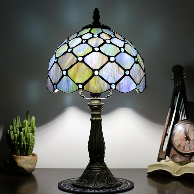 Small Tiffany Table lamp, Suitable for Bedroom nightstands, Living Room Table Lamps, Stained Glass Table lamp, 8-inch Reading lamp for Home and Office use