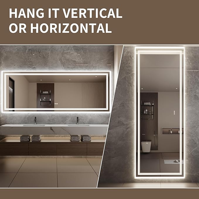 Bathroom Mirror with Lights 36"X96" with Front Light and Backlit, Tempered Glass, Wall Mount Horizontal/Vertical, Stepless Dimmable, 3 Colors, Anti Fog, Bathroom Memory LED Mirror