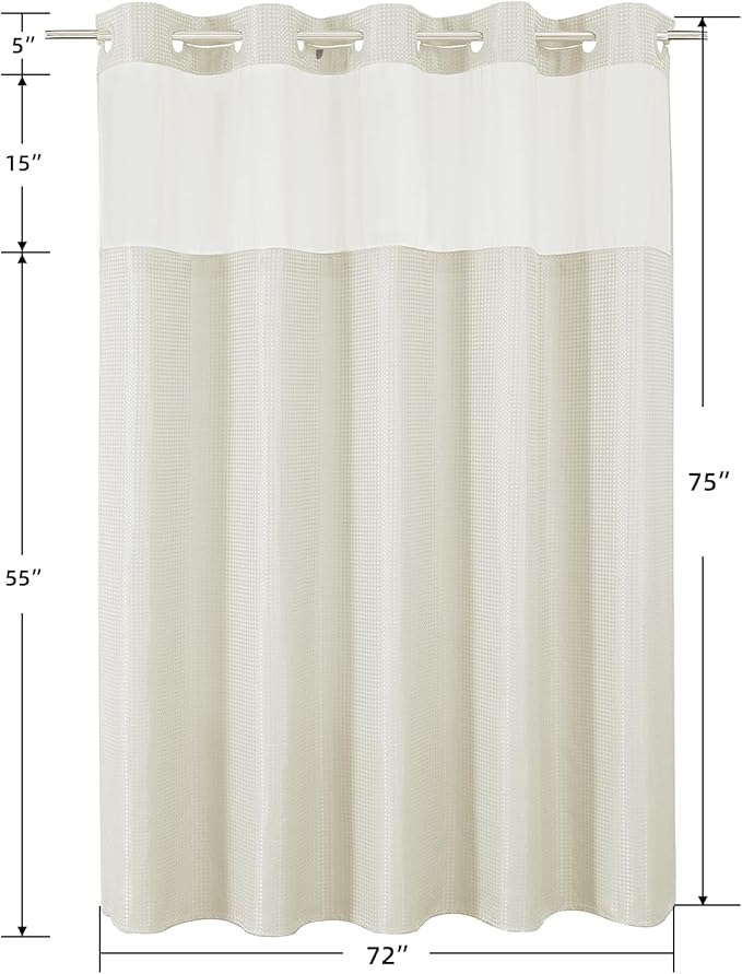 Colorful Star No Hook Shower Curtain with Snap in Fabric Liner, Waffle Weave Heavy Duty Thick Shower Curtains with Mesh Top Window, Hotel Style Waterproof Bathroom Curtain Set, 72 x 75 Inch, Ivory