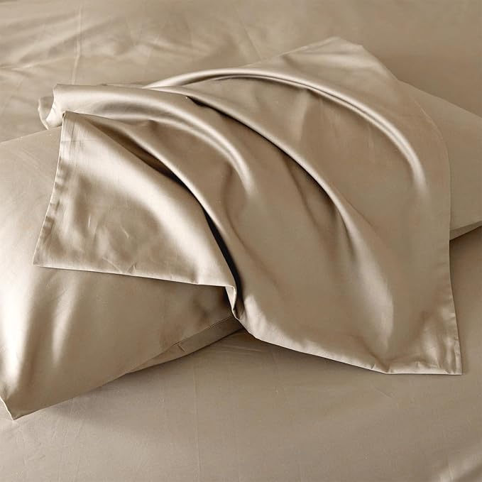 PURE ERA Duvet Cover Set King 800 Thread Count Long Staple Cotton Sateen Silky Soft Luxurious Smooth 3 Piece Set Dark Dessert Beige King