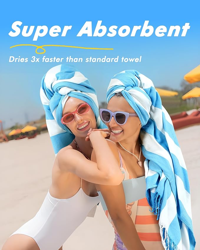 Genovega 2 Packs Oversized Turkish Beach Towels 74"x38" Thin Quick Dry Sand Free Pool Swim Bathing Towel Extra Large Travel Blanket Adult Essentials Accessories Summer Vacation Pink LightGreen Stripe