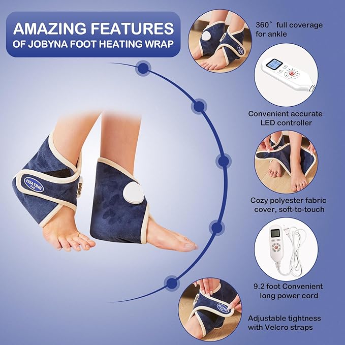 JOBYNA 2 Pack Heated Ankle Wrap for Ankle Pain Relief, Deep-Penetrating Electric Feet Warmers for Women and Men, 86℉-158℉ & Auto Shut Off