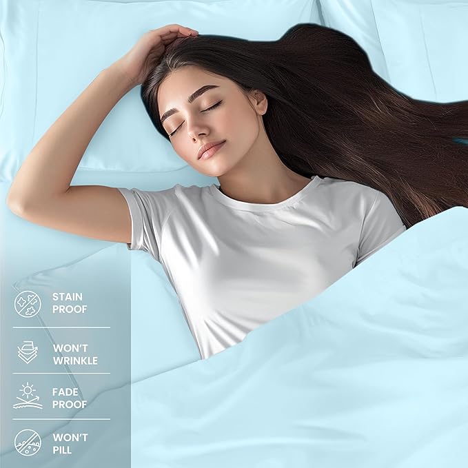 Utopia Bedding Queen Bed Sheets Set - 4 Piece Bedding - Brushed Microfiber - Shrinkage and Fade Resistant - Easy Care (Queen, Ice Blue)