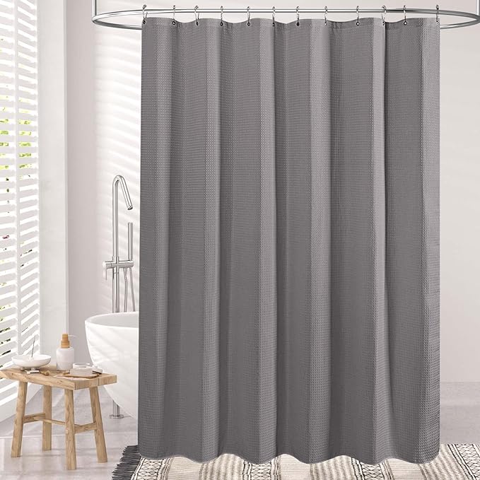 AmazerBath Extra Long Shower Curtain Waffle, Heavy Duty Fabric Shower Curtains with Waffle Weave Hotel Quality Bathroom Shower Curtains, 72 x 84 Inches (Grey)