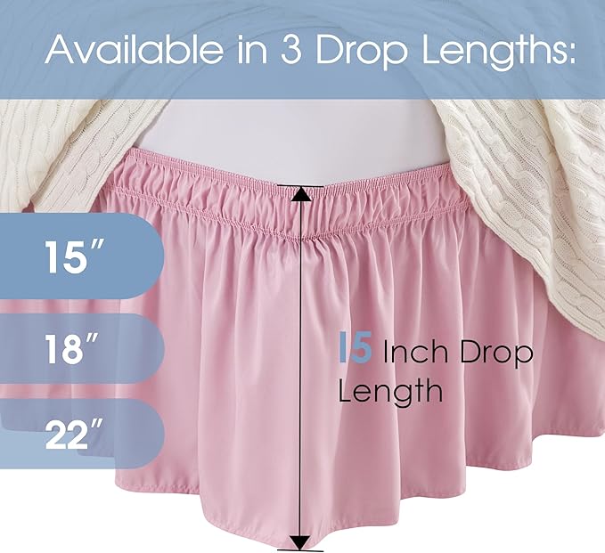 FreshCulture Full Bed Skirt, Elastic Wrap Around Bed Skirt Full Bed, Easy Fit with 15-Inch Tailored Drop, Hotel Quality Dust Ruffle for Full Size Bed, Bed Skirt Full Size (Dusty Pink)