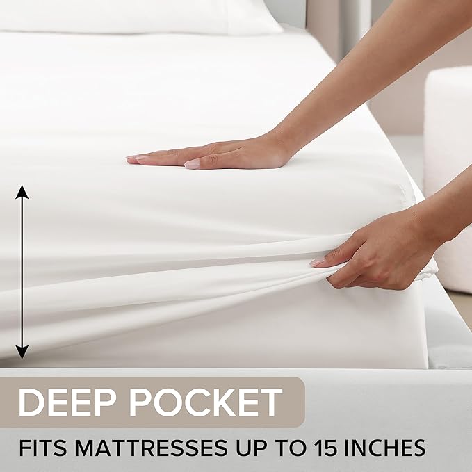 UGG Twin Sheet Set, 3-Piece Luxury Cooling Twin Sheets Set, Deep Pockets, Premium Bedding with 1 Pillow Sham, Machine Washable, for Dorm Essentials & College Bedding, White (Hedi)