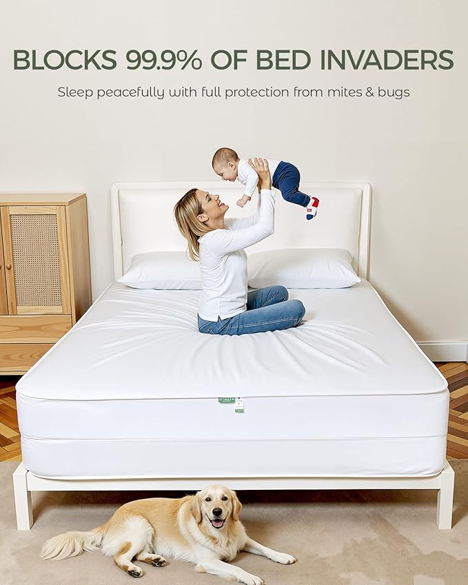 FAUNNA Zippered Mattress Encasement, 100% Cotton Bed Bug and Dust Mite Proof Mattress Protector, Hypoallergenic, Antibacterial Protection, Noiseless Zipper, Six-Sided Cover (King 16" Deep)