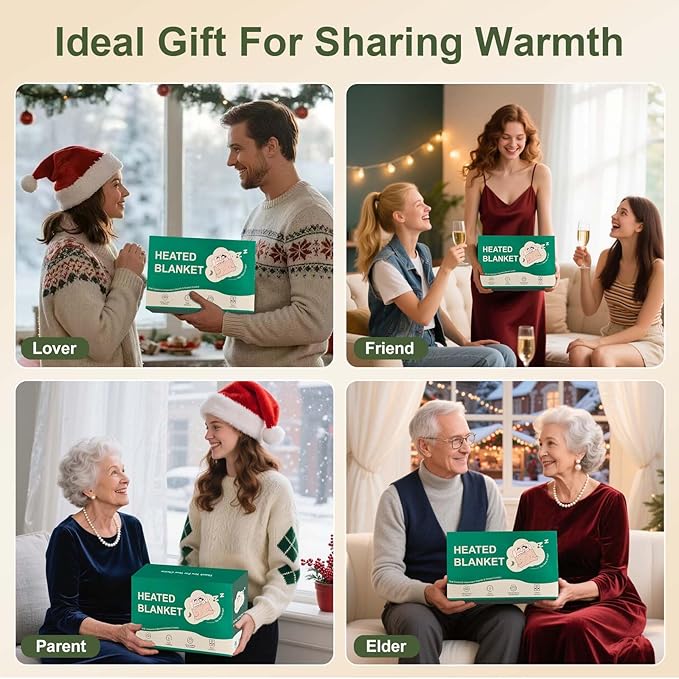 Heating Blanket Queen Size Washable - 84 x 90 Inch Double Zone Electric Blanket with 10 Hours Auto Off, 5 Heat Settings, Soft Flannel Sherpa Heated Blanket for Bed, ETL Certified, Green