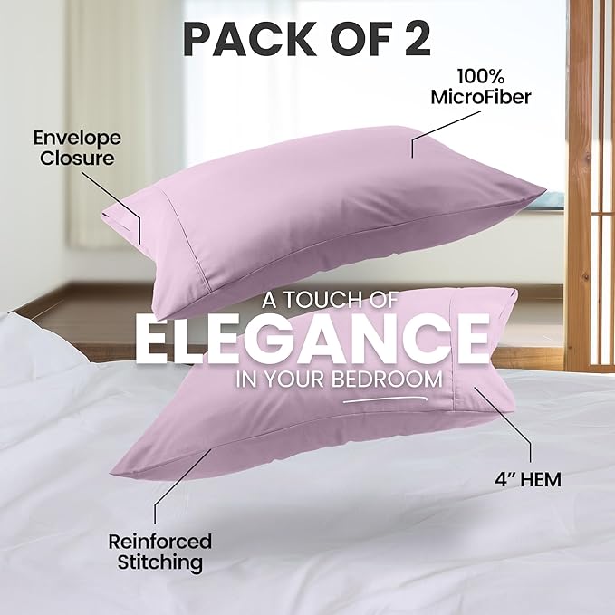Pillow Covers by Utopia Bedding - Queen Size 2-Pack – Soft Brushed Microfiber – Perfect for Hospitals, Hotels, Guest Rooms – Oeko-TEX Certified, 20x30 Inches (Lavender)