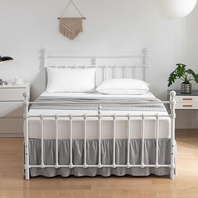 Bed Skirt Queen Size Ruffled Bed Skirt with Split Corners, 16 Inch Drop Dust Ruffle Bed Skirt with Platform, Light Gray, Queen - 16" Drop