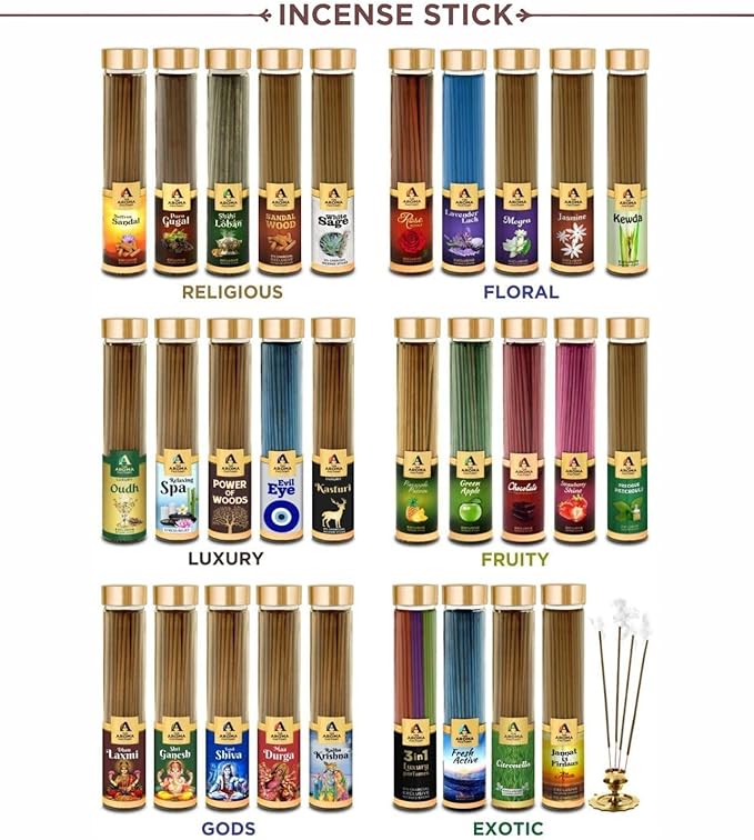 The Aroma Factory Kesar Chandan Agarbatti for Pooja, Luxury Incense Sticks, Low Smoke and Zero Charcoal, Meditation (Bottle Pack of 1, 100 Gram) 4 Cm X 4 Cm X 26 Cm Multicolour