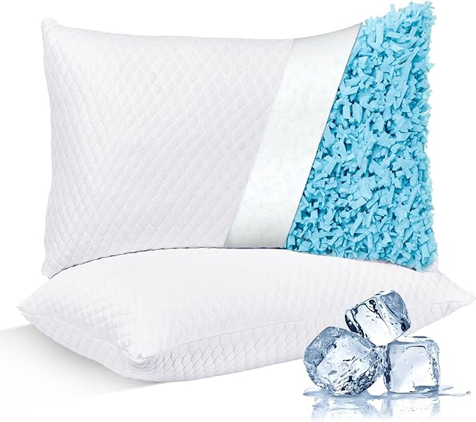 NTCOCO Cooling Bed Pillows for Sleeping Shredded Memory Foam Adjustable Gel for Side Stomach Back Sleepers Washable Removable Cover King Size Pack of 2