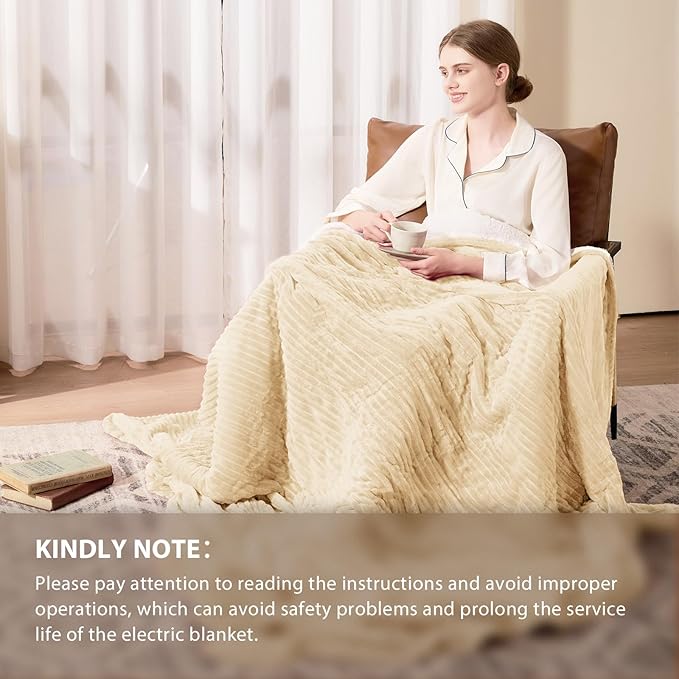 Homemate Heated Blanket Electric Throw - 50"x60" Heating Blanket Throw 1/2/4/6/8 Hours Auto-Off 10 Heat Levels Over-Heat Protection Soft Flannel Sherpa ETL Certification