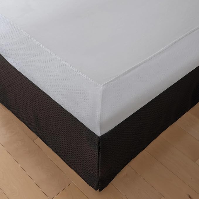 Queen Bed Skirt, Wrap Around Bed Skirt with Pleated Corner, 14 Inch Drop Pleated Waffle Weave Bedskirts, Anti-Slip, Microfiber, Black, 14'' Queen
