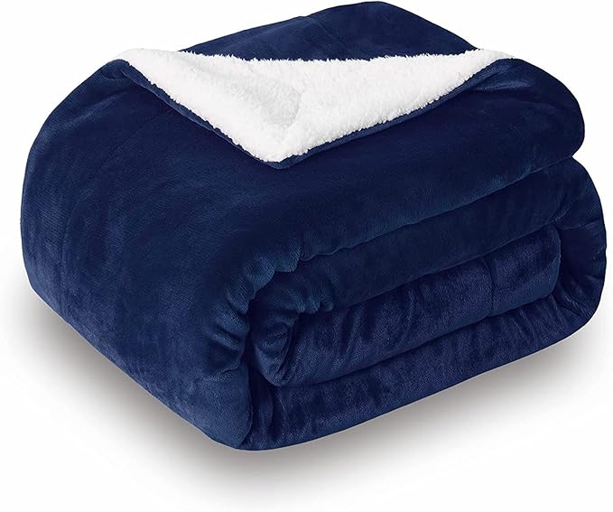 SOCHOW Sherpa Fleece Throw Blanket, Double-Sided Super Soft Luxurious Plush Blanket Queen Size 90 inchx90 inch, Navy Blue