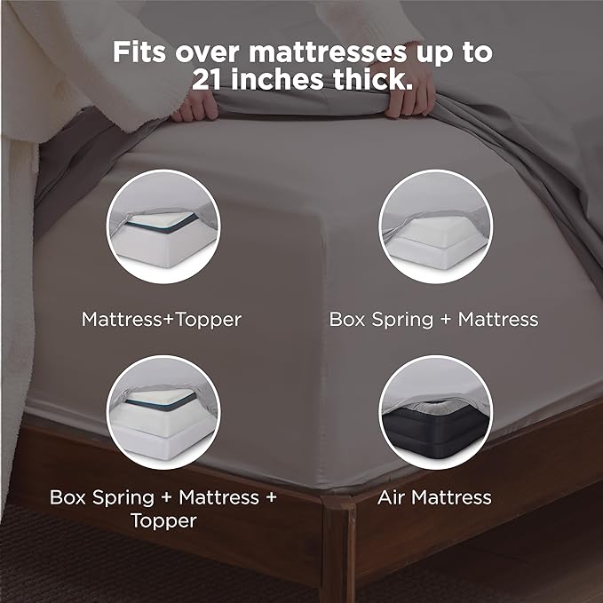 Bedsure Deep Pocket Twin Sheets Set - Fits Mattresses Up to 21 Inches Thick -3 Piece GentleSoft Bed Sheets, Moisture Wicking, Soft & Cooling Bedsheet & Pillowcases, Easy & Secure Fit, Light Grey
