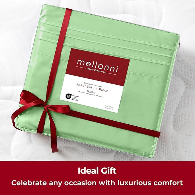 Mellanni Split King Sheets Set - 5 PC Iconic Collection Bedding - Hotel Luxury, Extra Soft, Cooling Bed Sheets - Wrinkle, Fade, Stain Resistant (Split King, Pistachio)